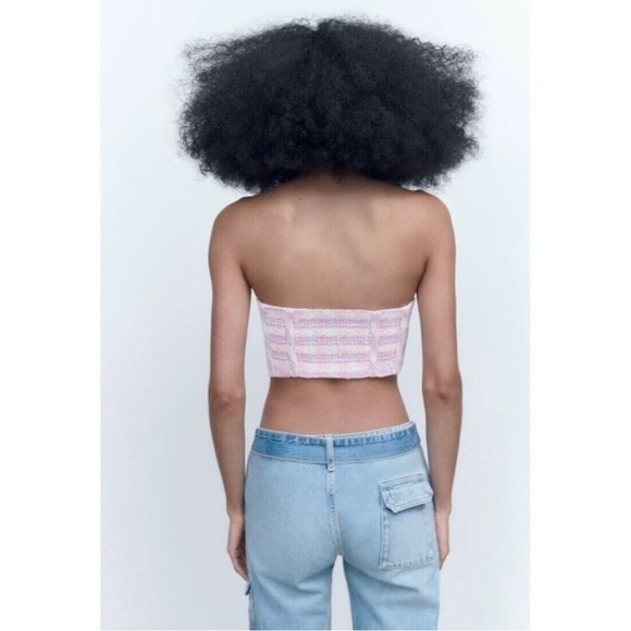 Zara Tweed Bustier Crop Top in Pink& White Twee size Med Clueless/Y2K - Picture 3 of 11